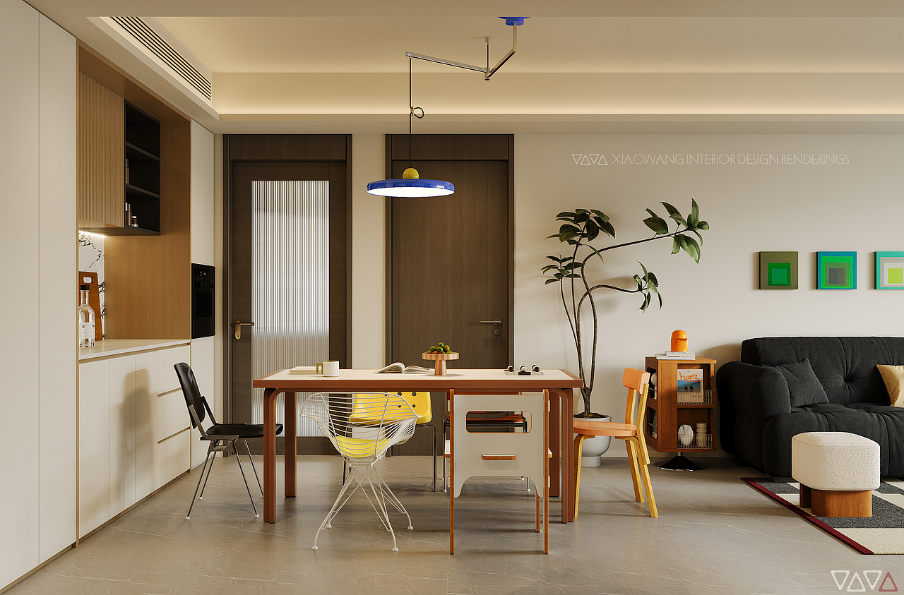 混搭风 客餐厅效果图（图ZMzk4NjMwMjQ0） - 家装设计 - 站酷设计师地平线室内效果图原创素材 - 站酷ZCOOL
