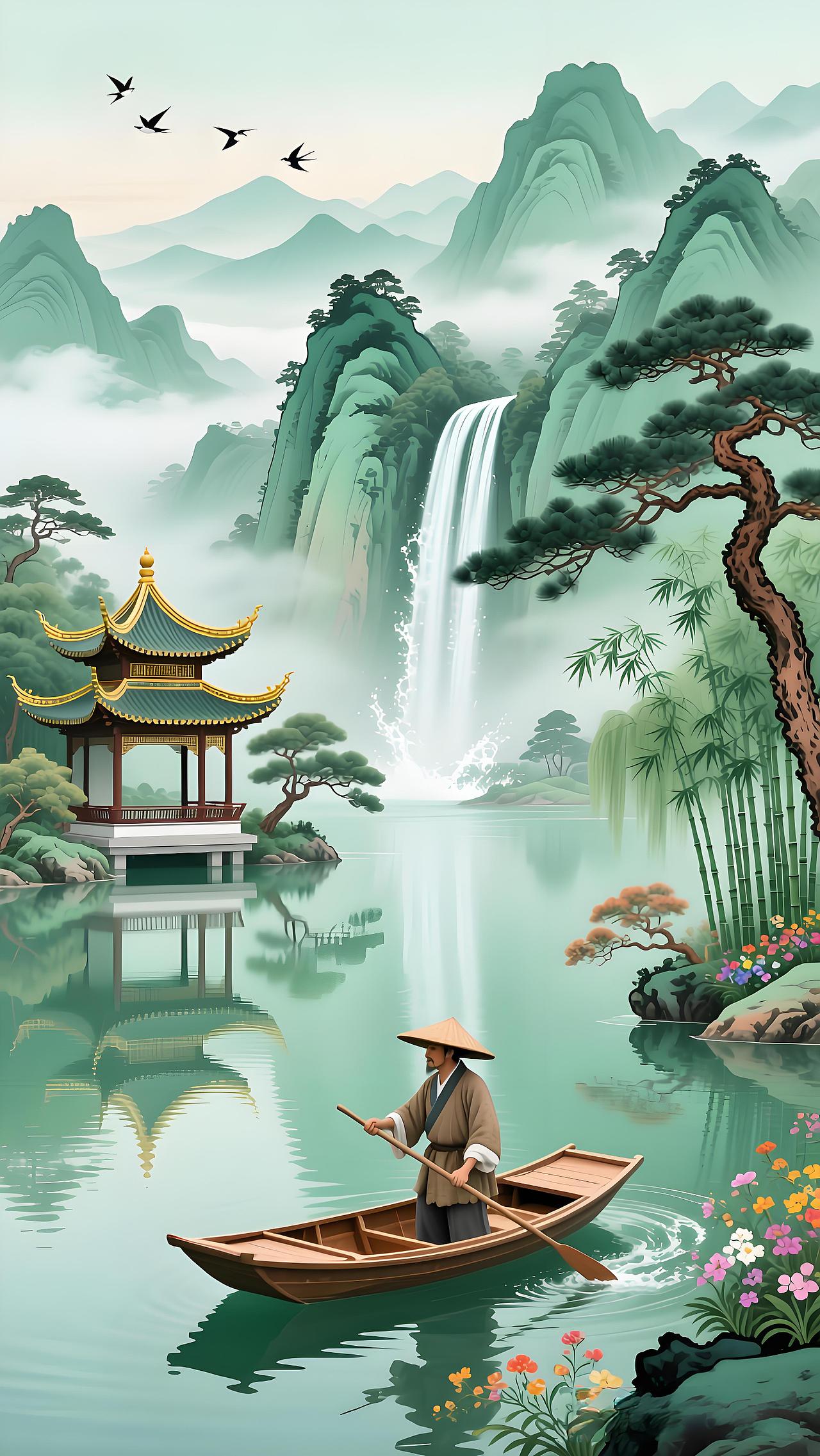 烟岚翠谷:水墨新韵里的山水闲情