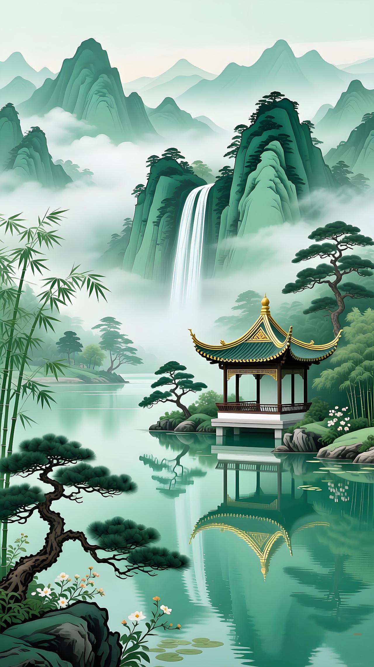 烟岚翠谷:水墨新韵里的山水闲情