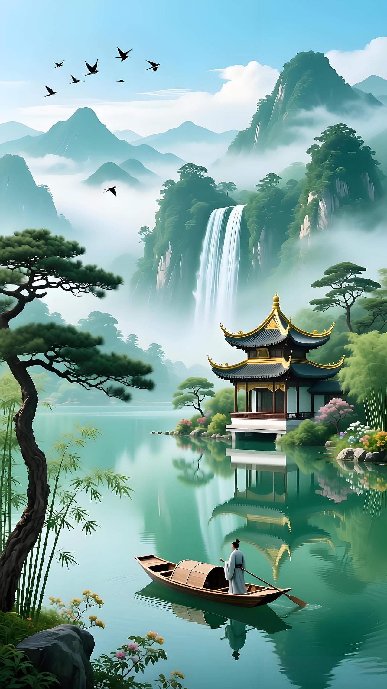 烟岚翠谷:水墨新韵里的山水闲情