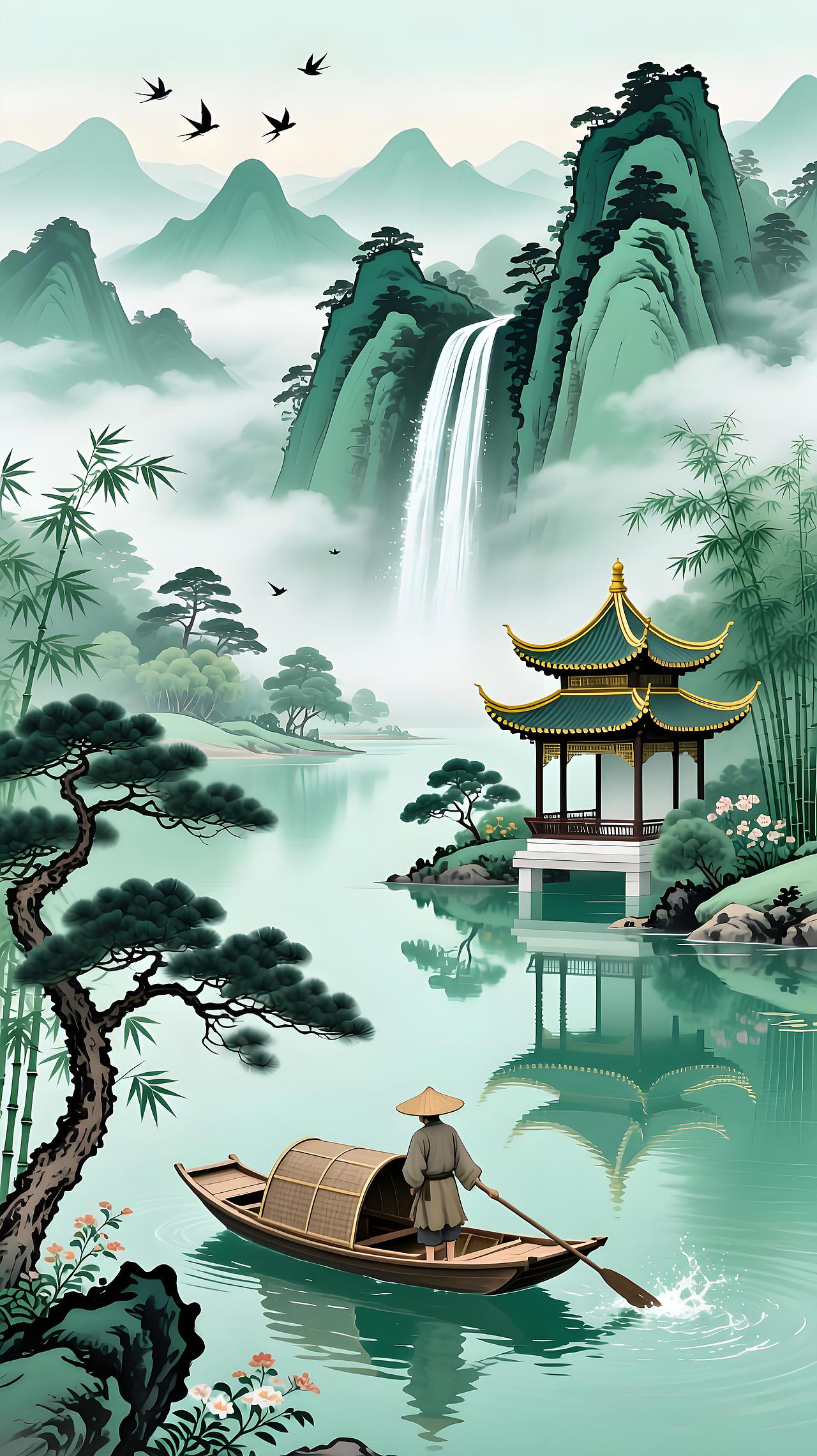 烟岚翠谷:水墨新韵里的山水闲情