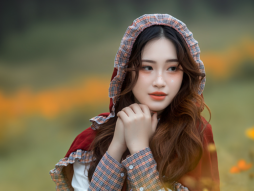 黄秋英花海的小红帽