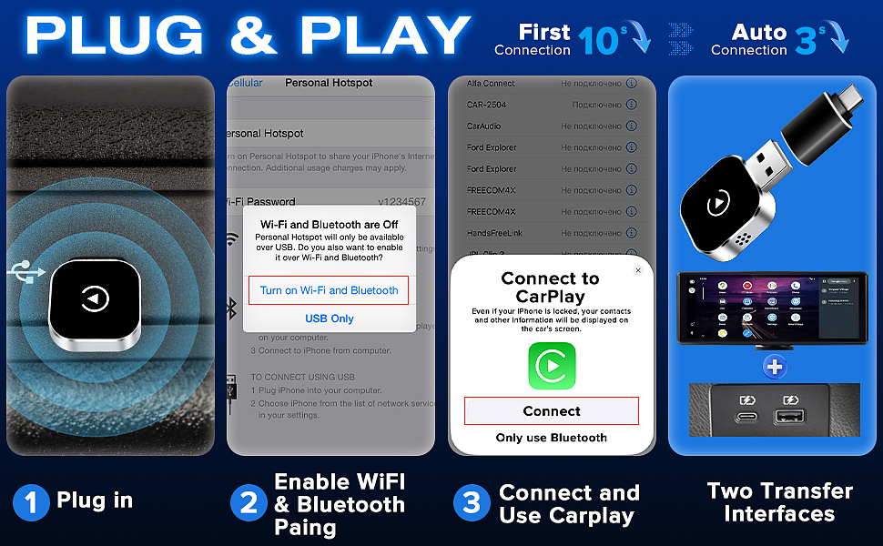 亚马逊-carplay盒子有线转无线2in1车载互联转换器