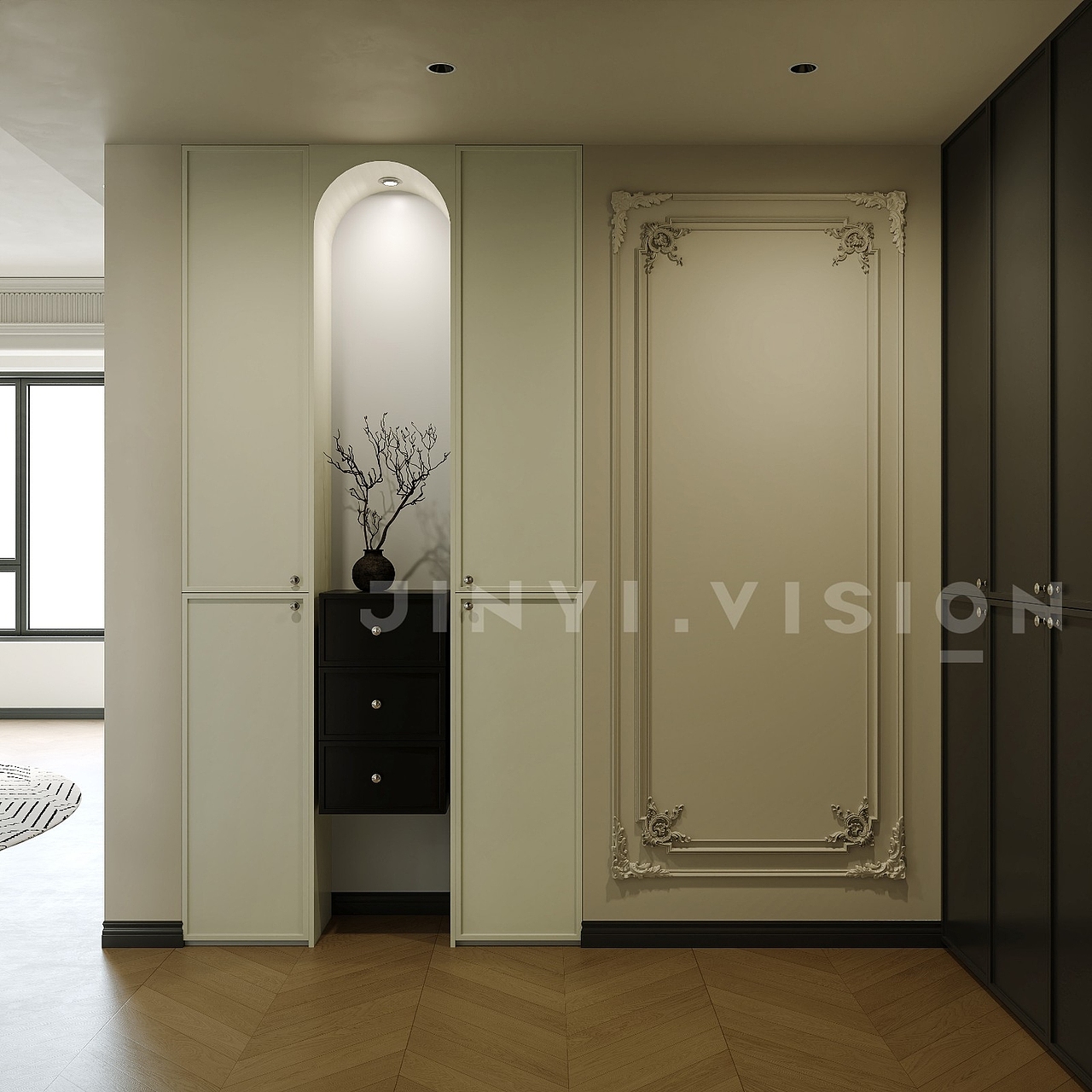 法式雕花玄关,拱门收纳与艺术墙饰的细节美学