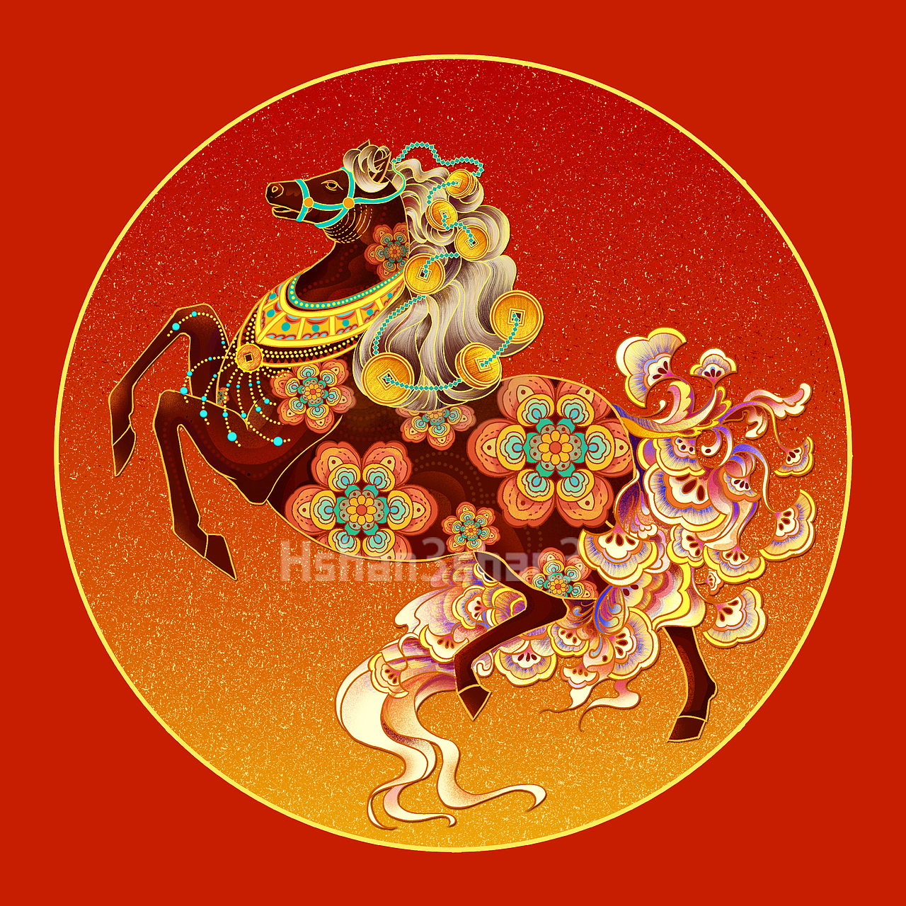 马年新年插画/花开富贵，马上有钱（图ZMzk4NzExOTc2） - 商业插画 - 站酷设计师珊姗SHAN原创素材 - 站酷ZCOOL