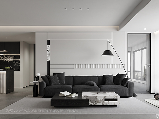 现代黑白灰客餐厅效果图