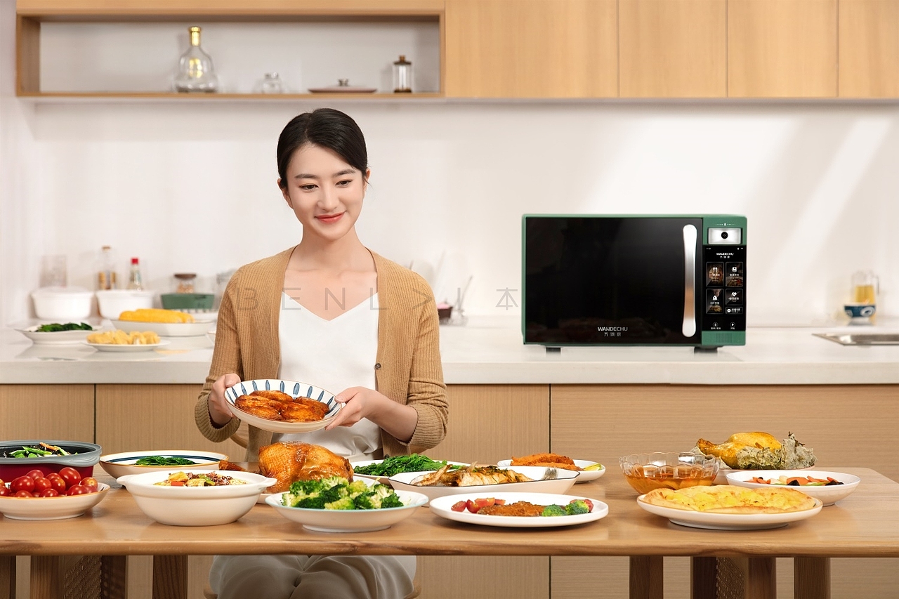 万得厨设备场景模特图摄影 微波炉模特图摄影