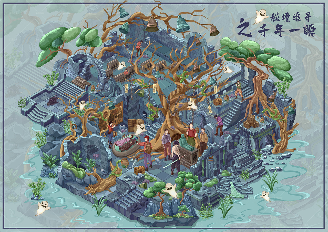 场景插画丨秘境追寻之千年一瞬丨古墓微恐