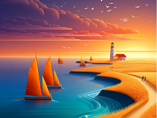 插画:渔船归航(附提示词)