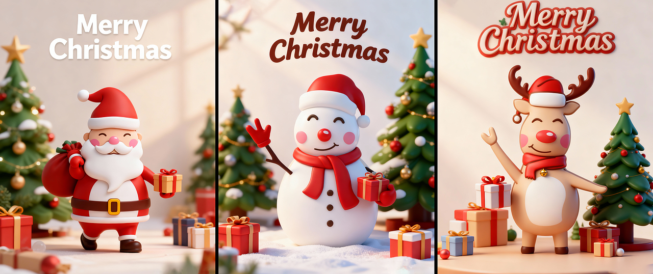 圣诞节款的棉柔巾包装及小IP设计