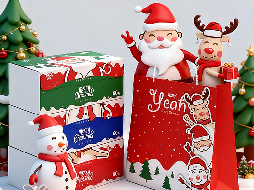 圣诞节款的棉柔巾包装及小IP设计