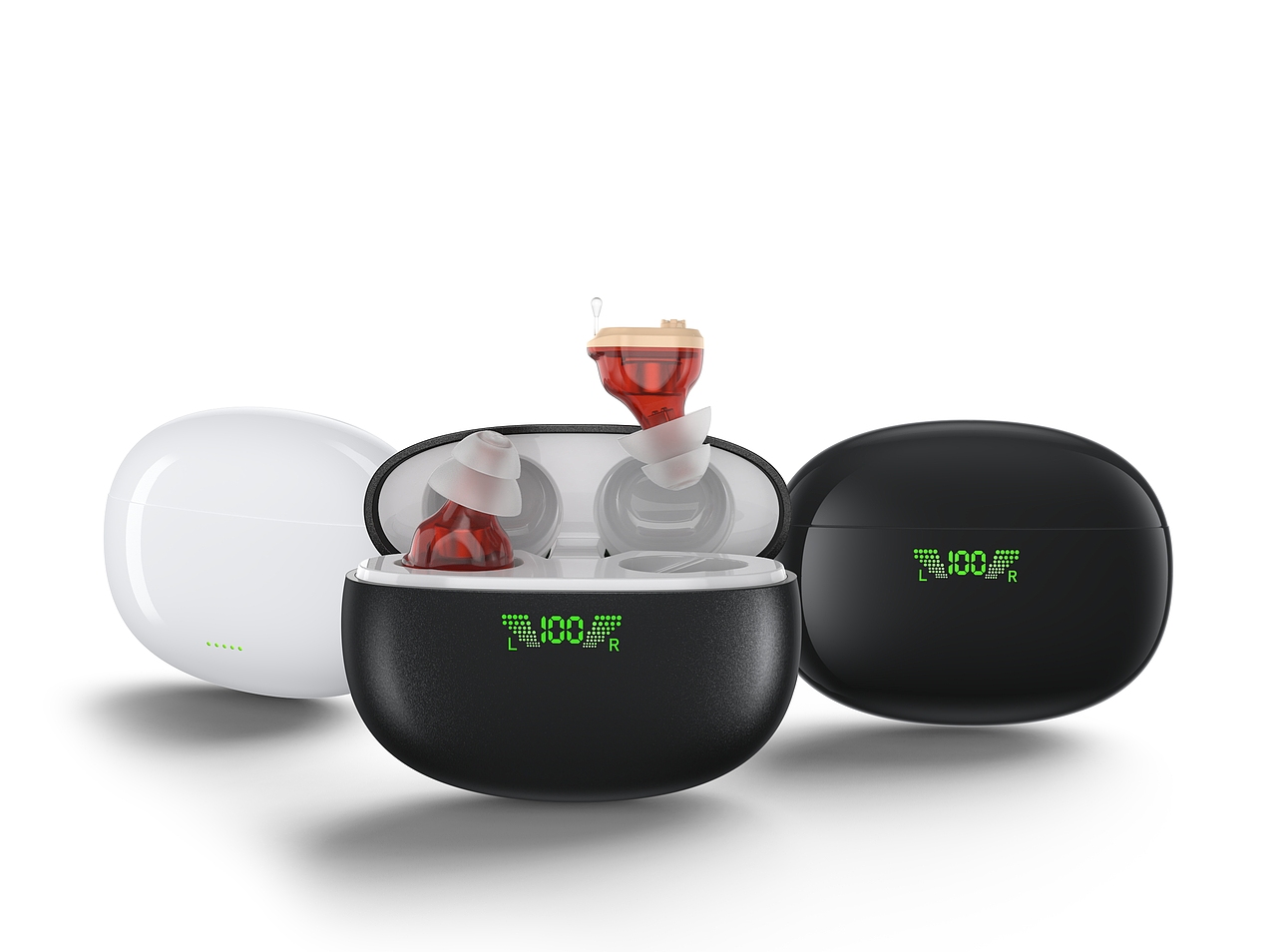 一组助听器耳塞渲染