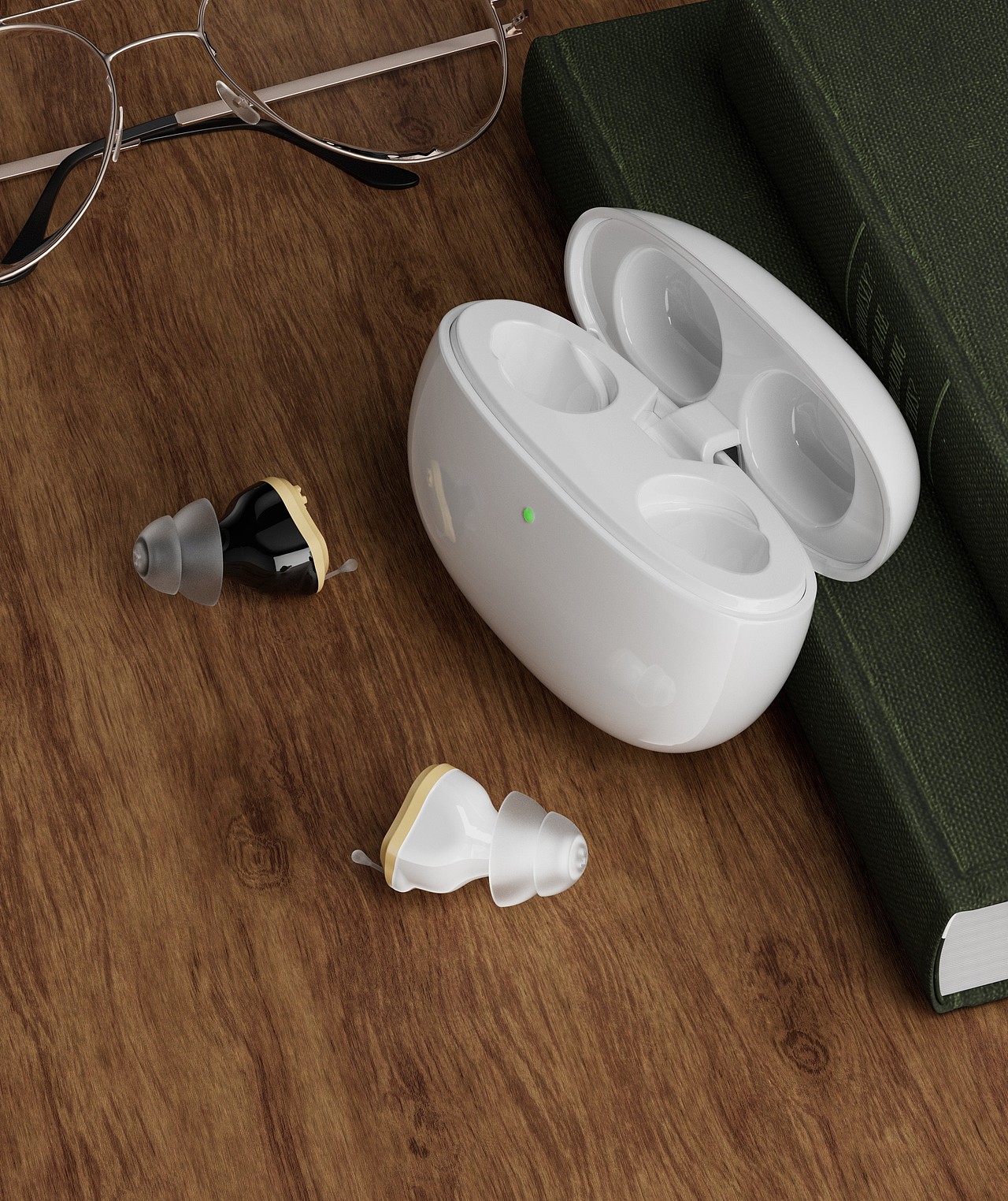 一组助听器耳塞渲染