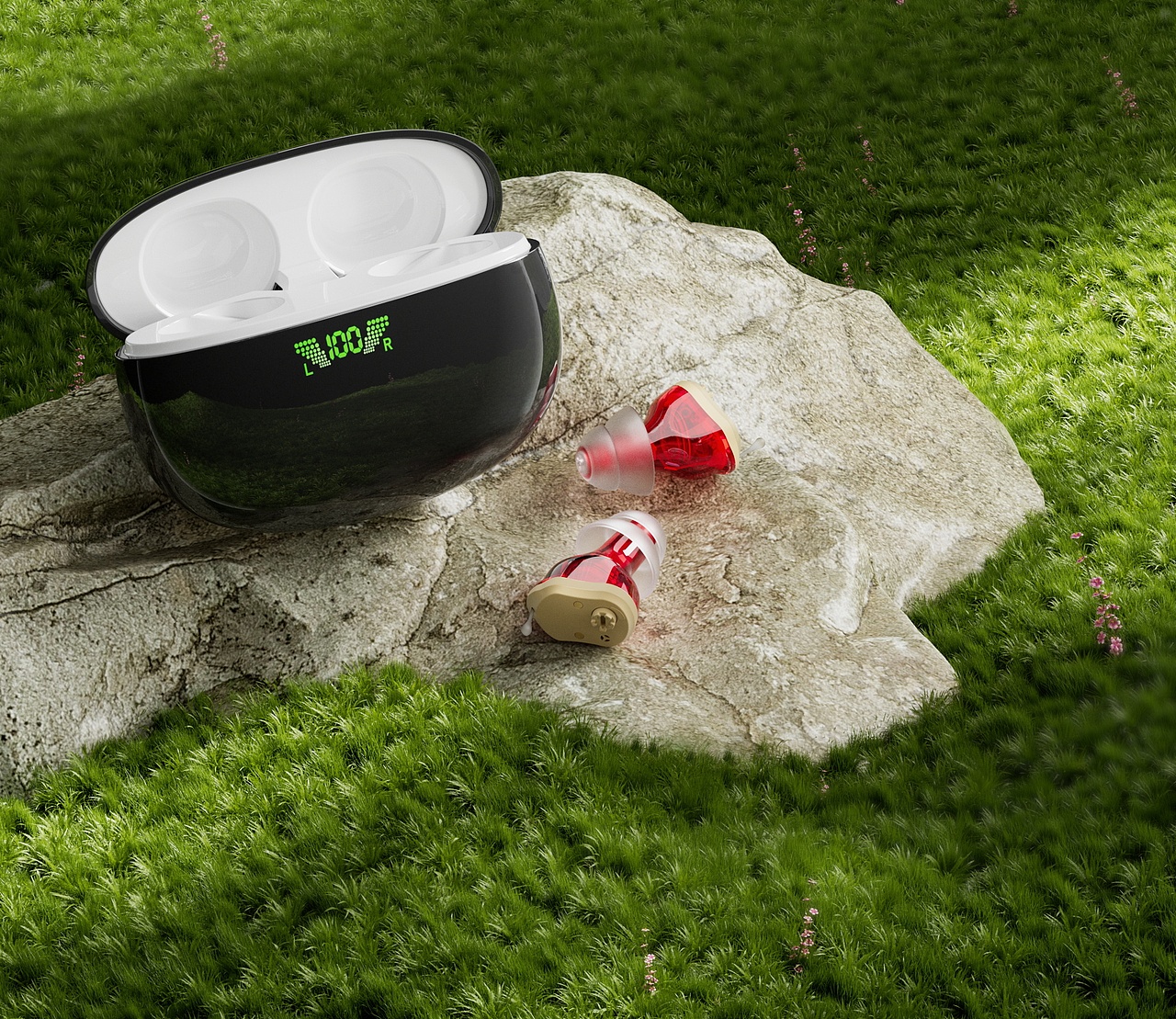 一组助听器耳塞渲染