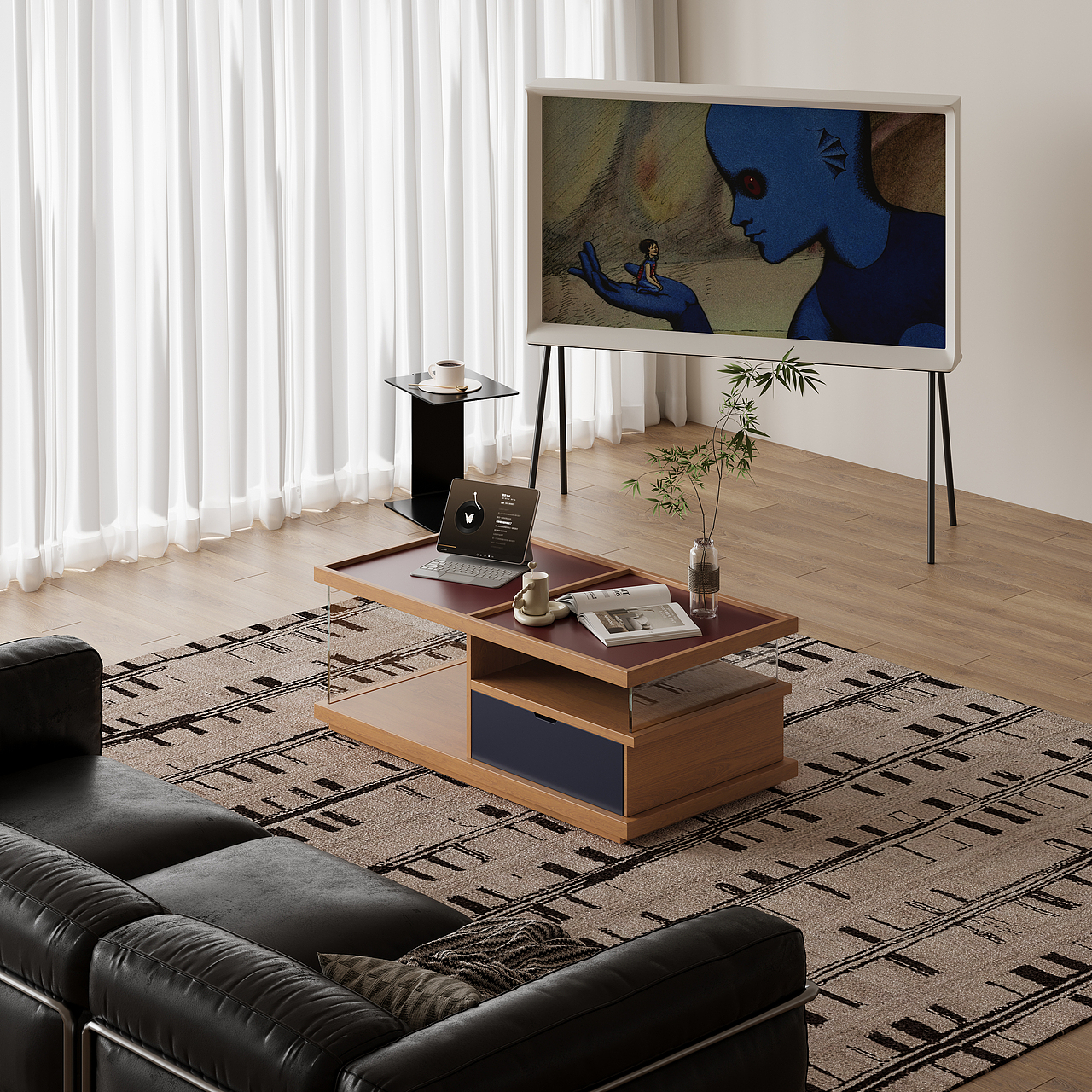 彩色玻璃多格茶几