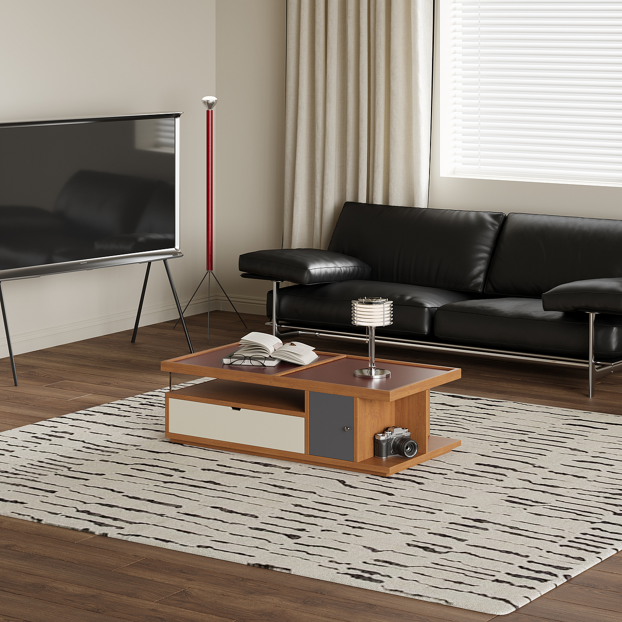 白蓝实木不规则拼接茶几