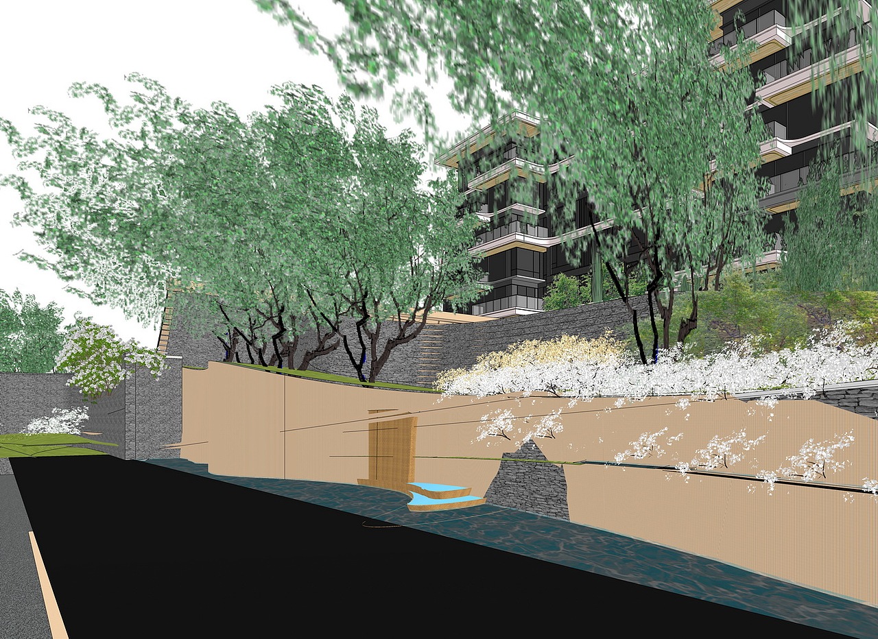 重庆首钢云尚江来江临悦大区入口景观SU模型下载