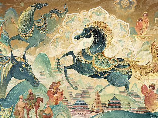 三彩跃福 西安城市马年插画