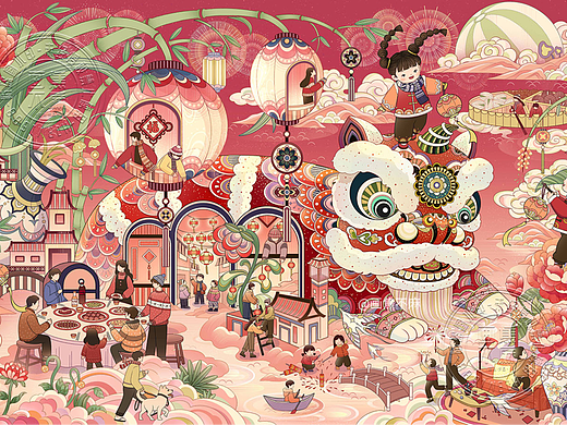 万物庆新春-新年插画