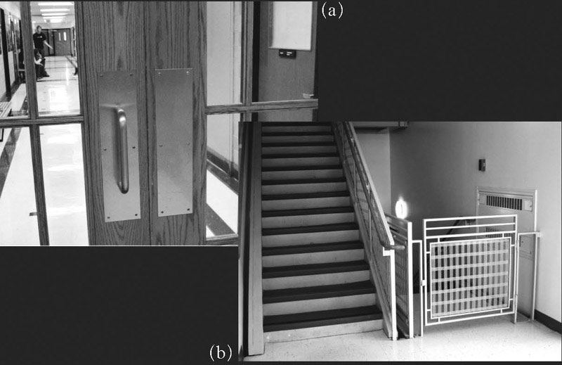 拉手方向与楼梯阻挡，给人进行引导