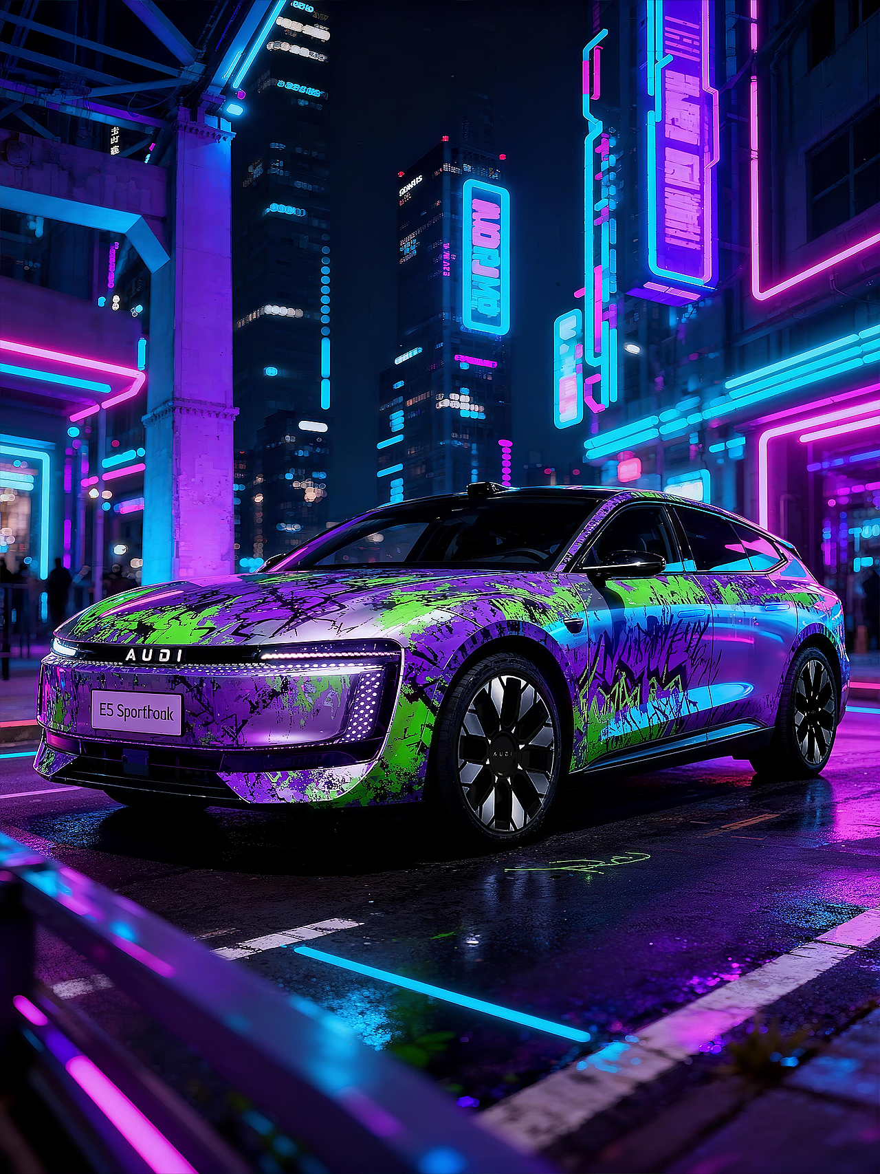 奥迪E5赛博痛车改装,炸街回头率 200%!