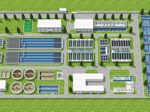 水厂三维效果图