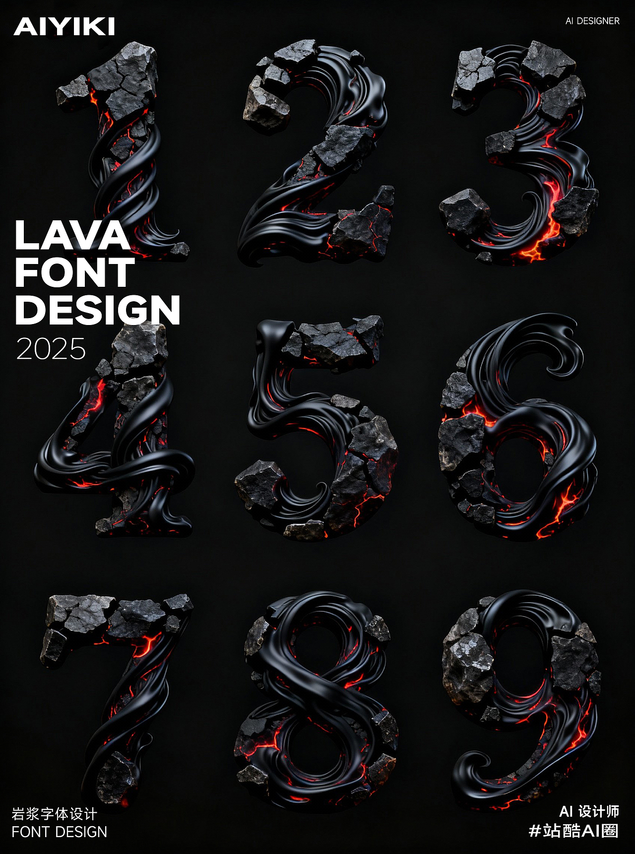 岩浆英文&数字字体设计丨站酷AI圈