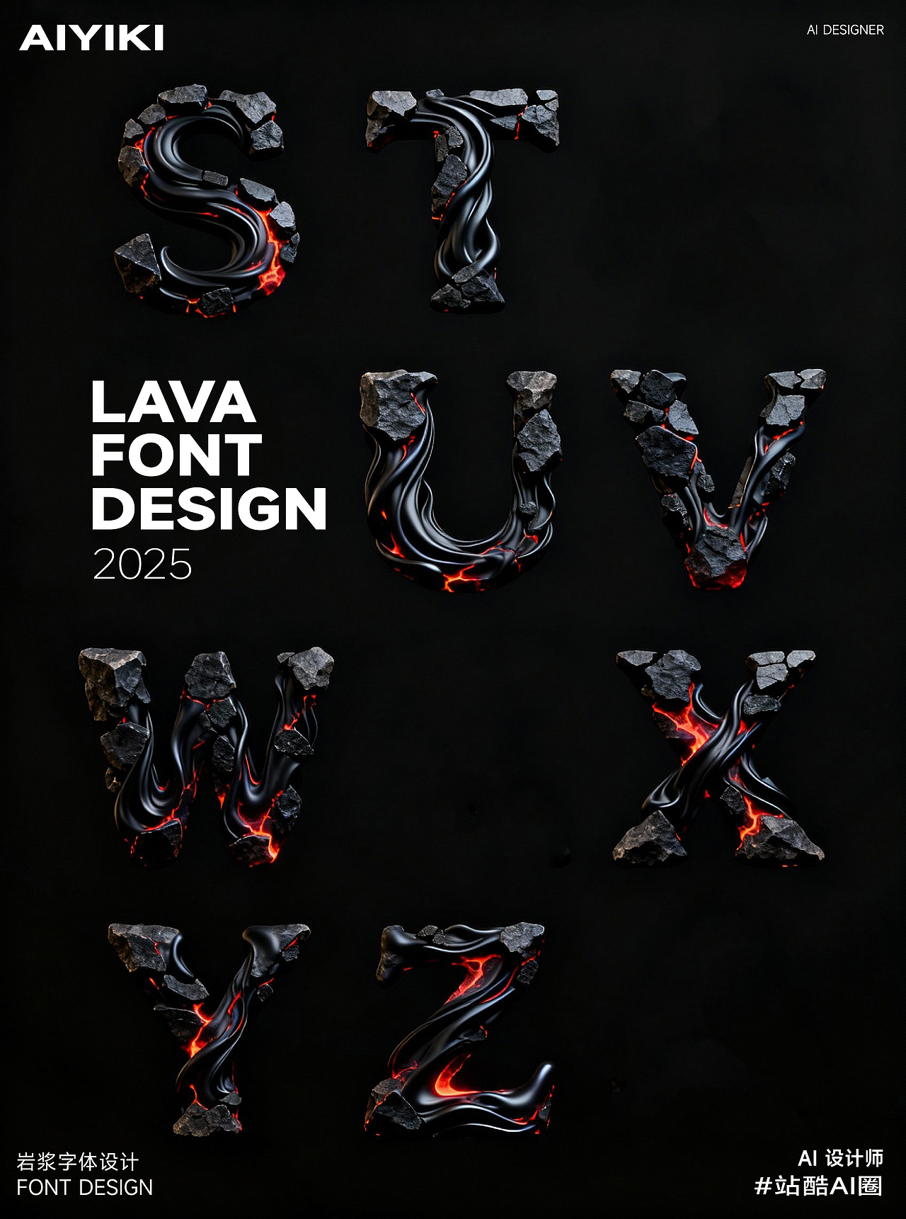 岩浆英文&数字字体设计丨站酷AI圈