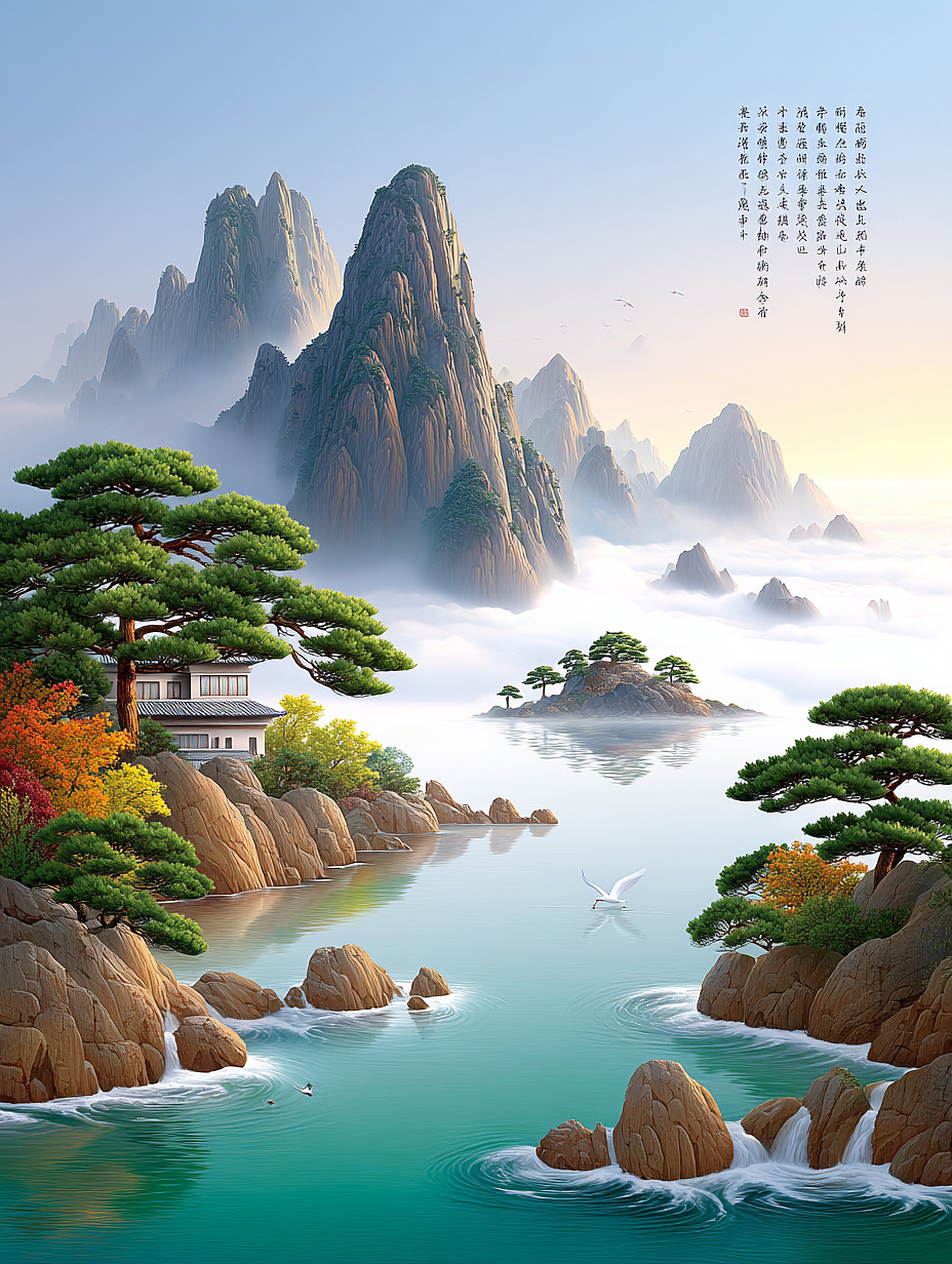 怒涛啸松：人间仙境（图ZMzk4OTgzNDQw） - AI作品 - 站酷设计师流星的数字艺术原创素材 - 站酷ZCOOL