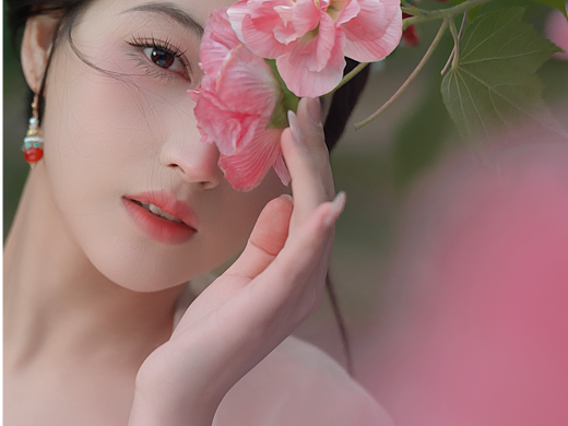 木芙蓉+烟雾,没有浮夸装饰,只剩东方美人的清雅