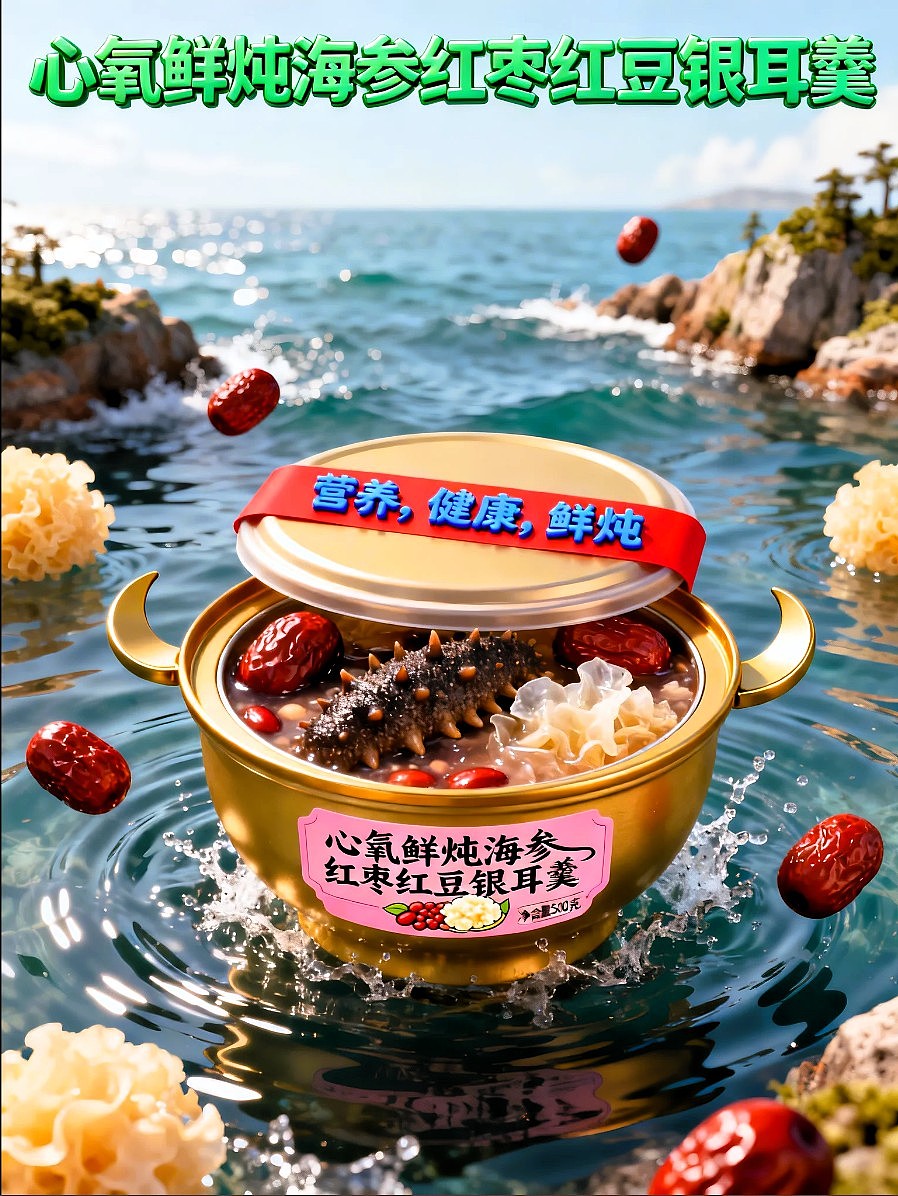 心氧鲜炖海参红枣红豆银耳羹