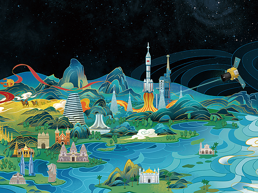 中国航天|星耀南宁KV主题插画