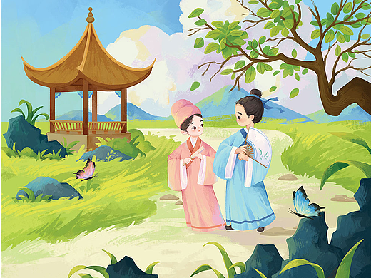 简爱插画绘制：(快乐读书吧)中外民间故事封面插画图