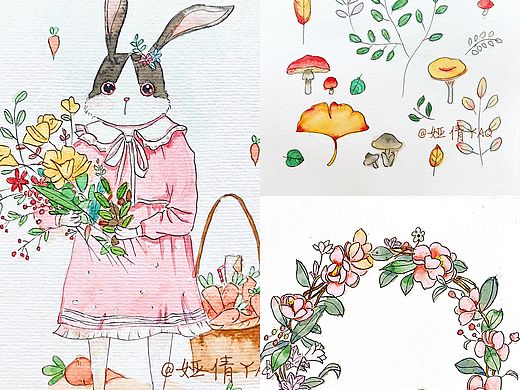 捧花的兔子💐——新手水彩8-10