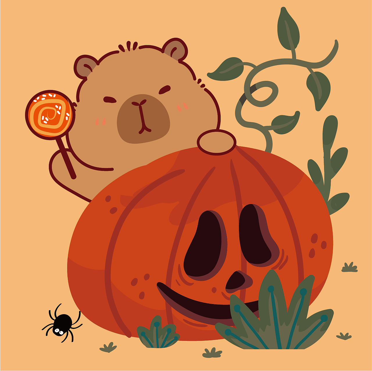 卡皮巴拉卡通插画设计水豚萌萌网红宠物