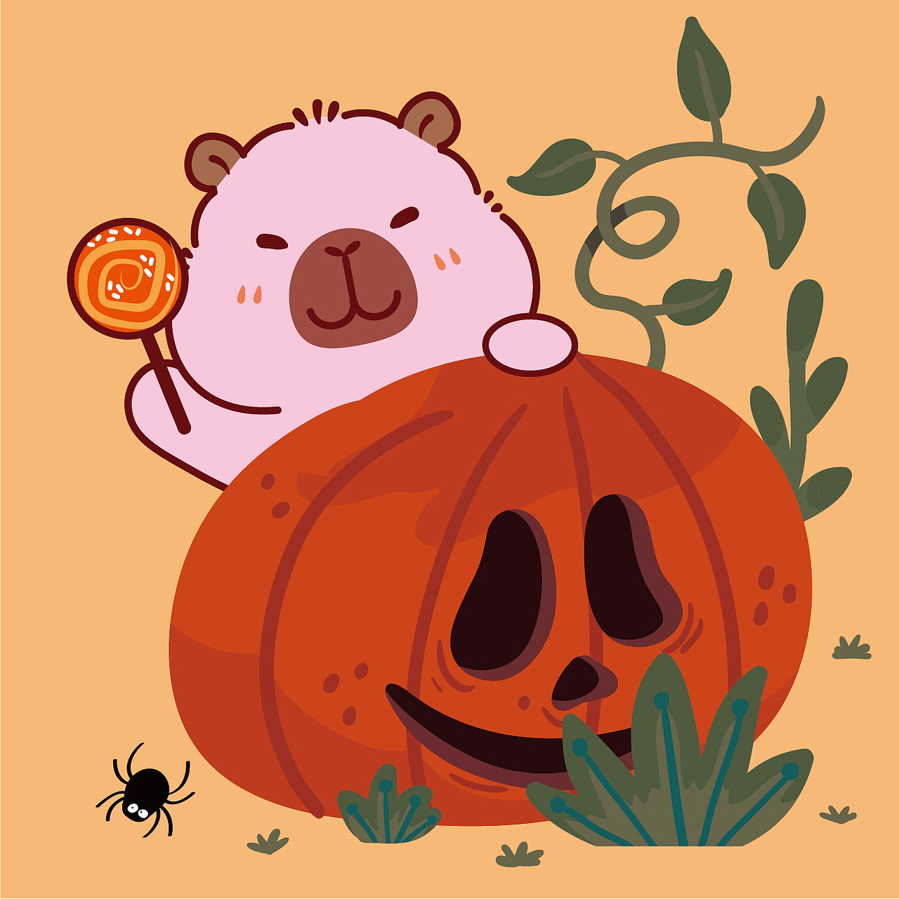 卡皮巴拉卡通插画设计水豚萌萌网红宠物