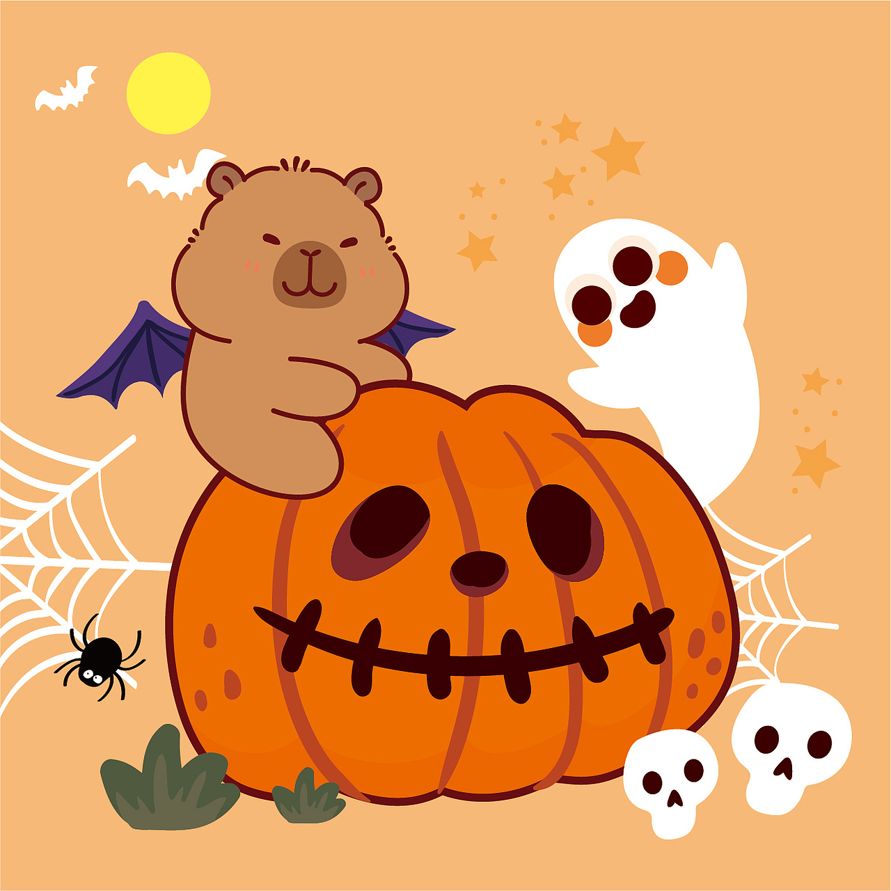 卡皮巴拉卡通插画设计水豚萌萌网红宠物