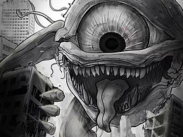 设计素描作品-大眼怪