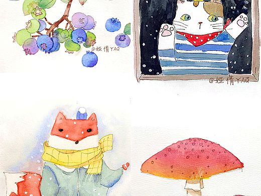 狐狸猫咪与蔬果——新手水彩11-14