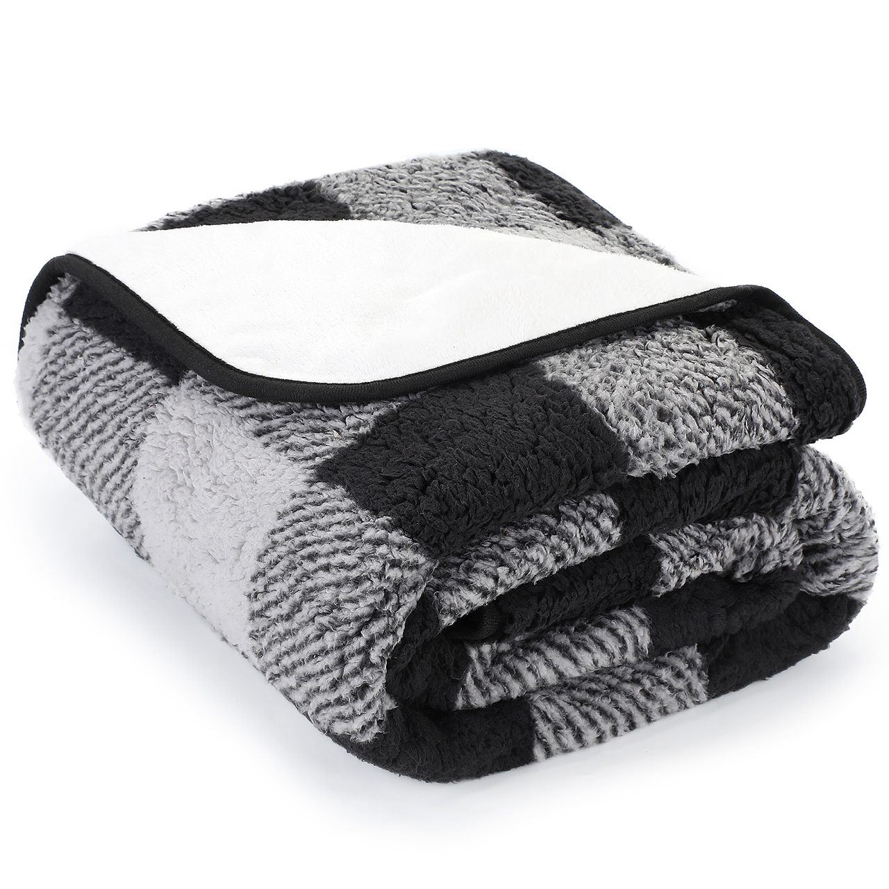 格子印花舒棉绒防水宠物毛毯-黑色 