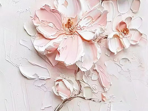 奶油风花卉装饰画,抽象厚油肌理画