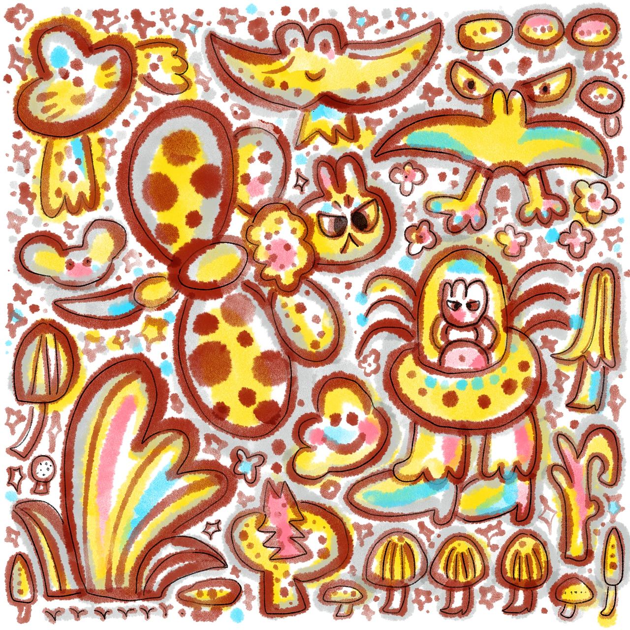 摇滚郁金香和他的暴躁朋友们2（图ZMzk5MTEwMTQ0） - 新锐潮流插画 - 站酷设计师虫小猛猛原创素材 - 站酷ZCOOL
