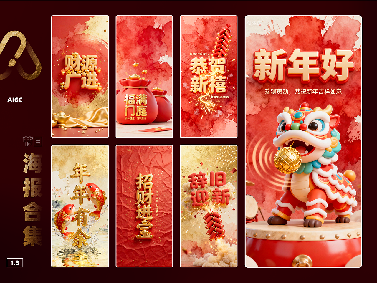 红红火火 | AI新年祝福海报设计-1.3（附提示词）（图ZMzk5MTQ2NDUy） - AI作品 - 站酷设计师不画图原创素材 - 站酷ZCOOL
