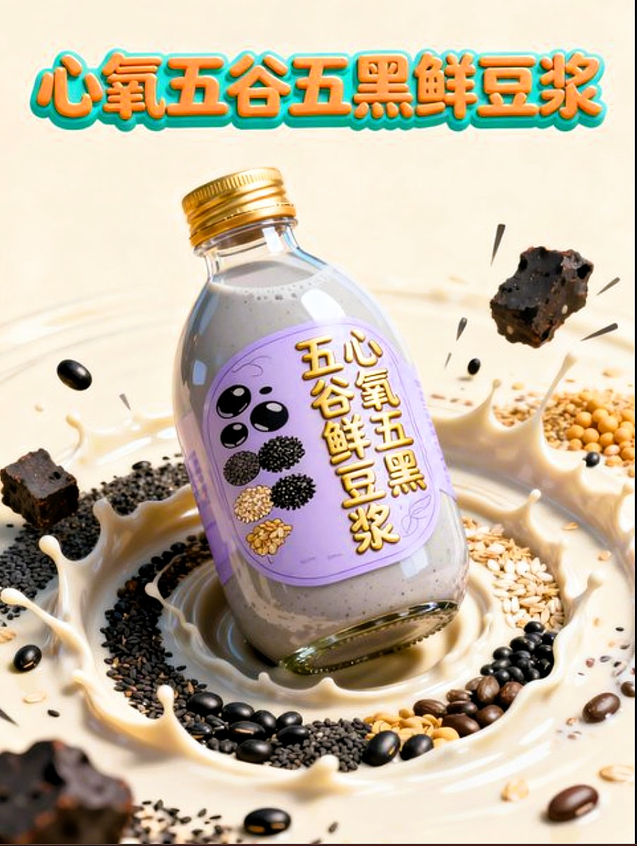 心氧五黑五谷鲜豆浆