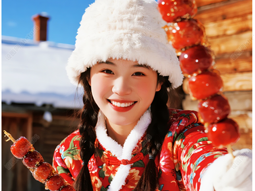 冬季雪景人物-冬天东北民俗女生玩雪可商素材-设图网