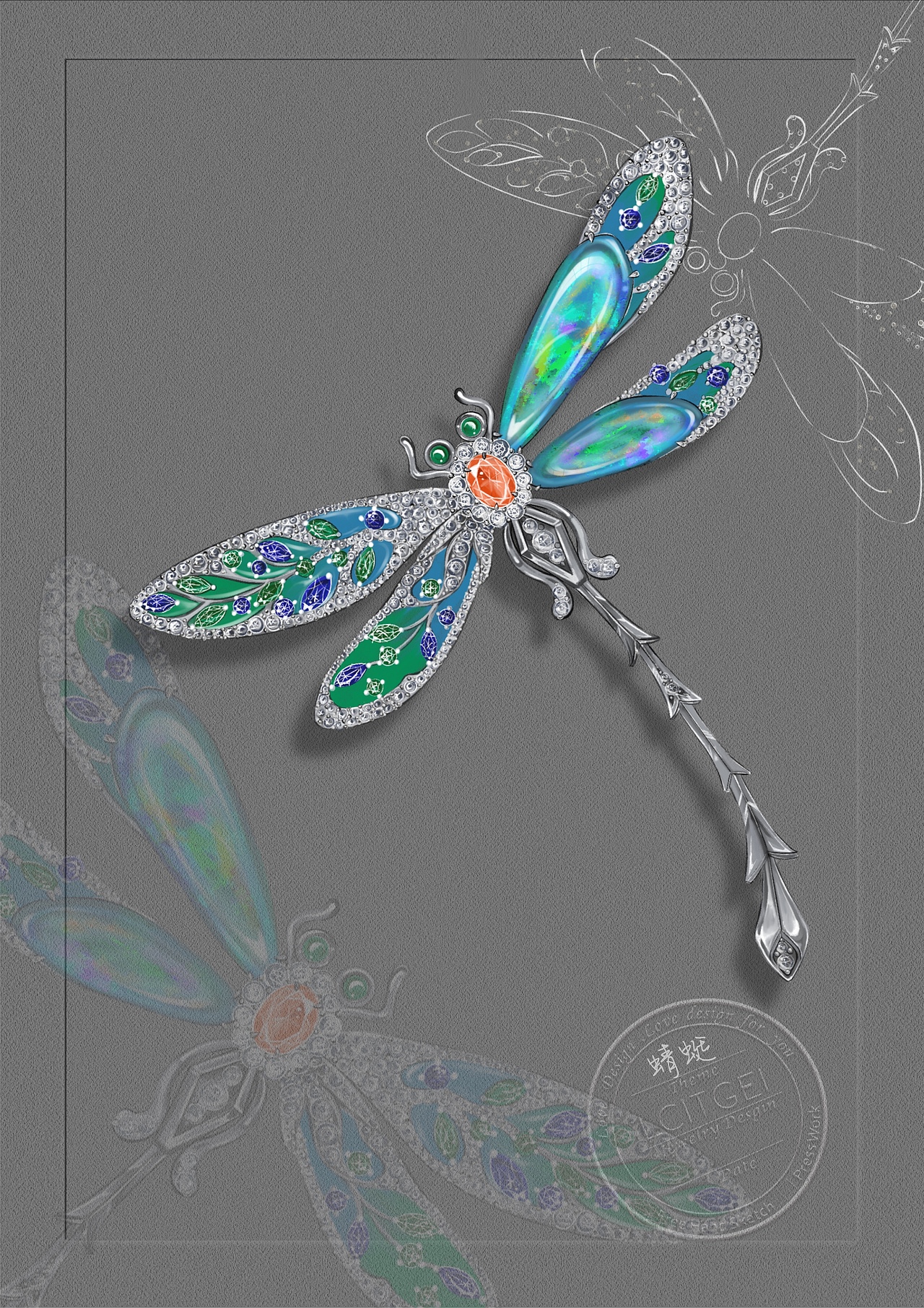 扶摇蜻蜓胸针