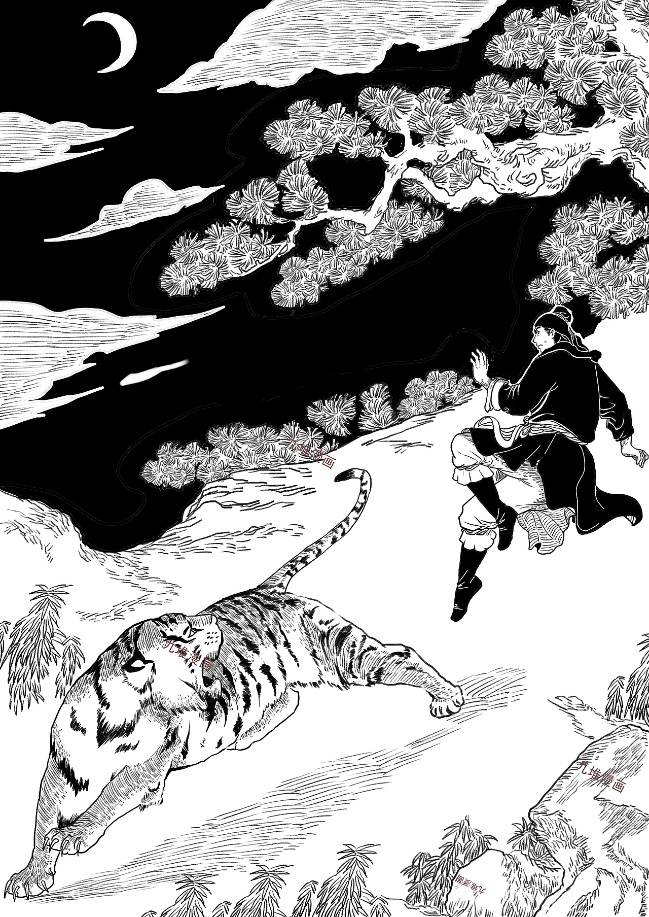 黑白风格插画 三国 水浒