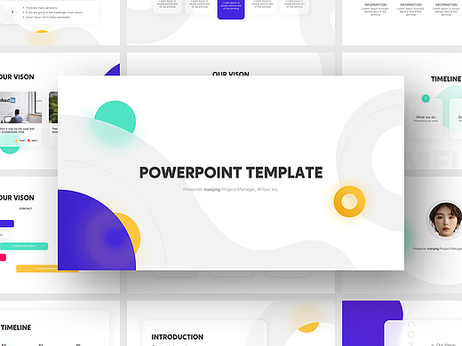 商务通用PPT模板多彩毛玻璃效果