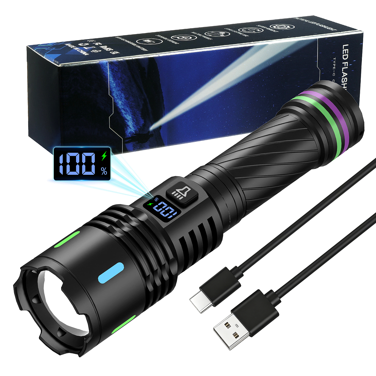 无极变焦数显手电筒