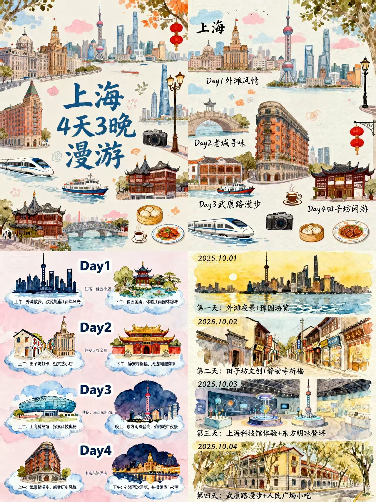 提示词直出‼️旅行手绘行程图即梦4.0教程